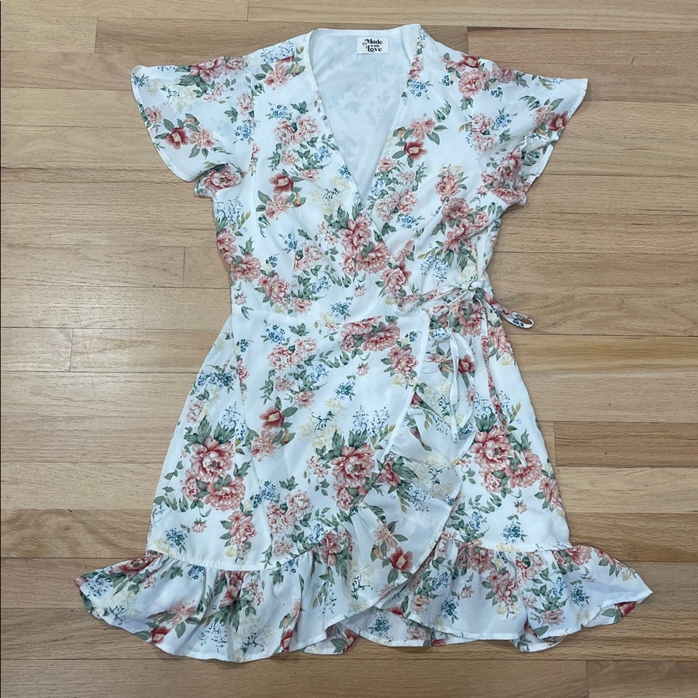 White Floral Ruffle Mini Dress - Picture 4 of 6